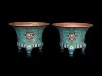 A Pair of Small Cloisonné Enamel Flower Pots