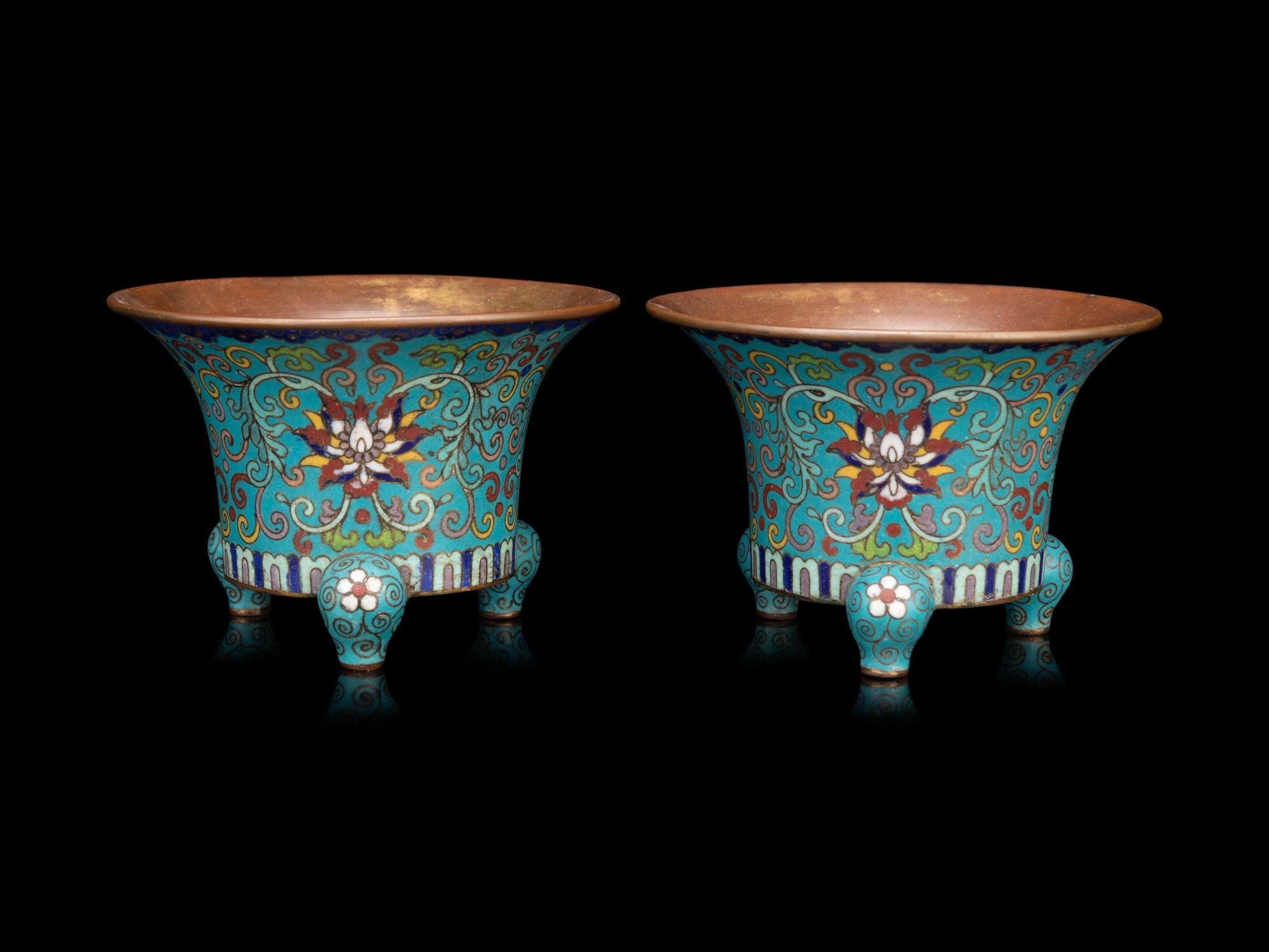 A Pair of Small Cloisonné Enamel Flower Pots