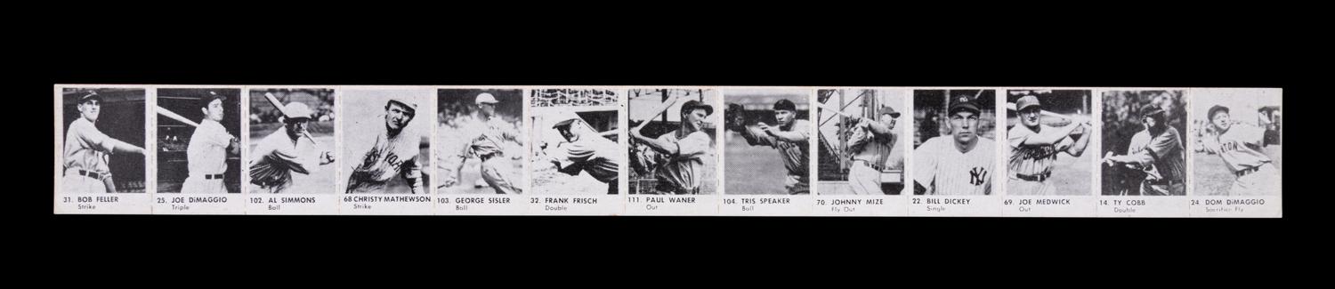 A Complete Strip of 13 1950 R423 Baseball Cards Including Joe DiMaggio and Ty Cobb (Orange Back),