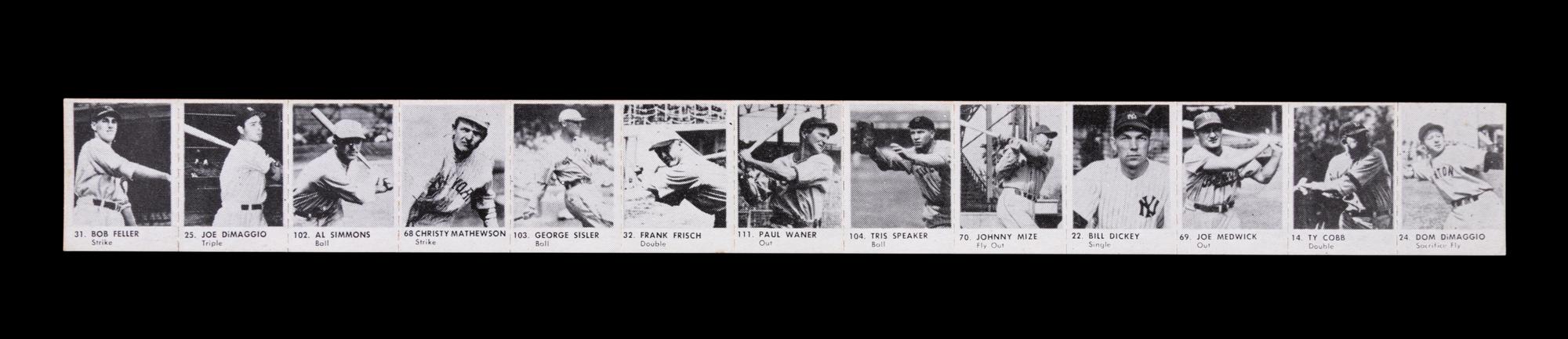A Complete Strip of 13 1950 R423 Baseball Cards Including Joe DiMaggio and Ty Cobb (Orange Back),