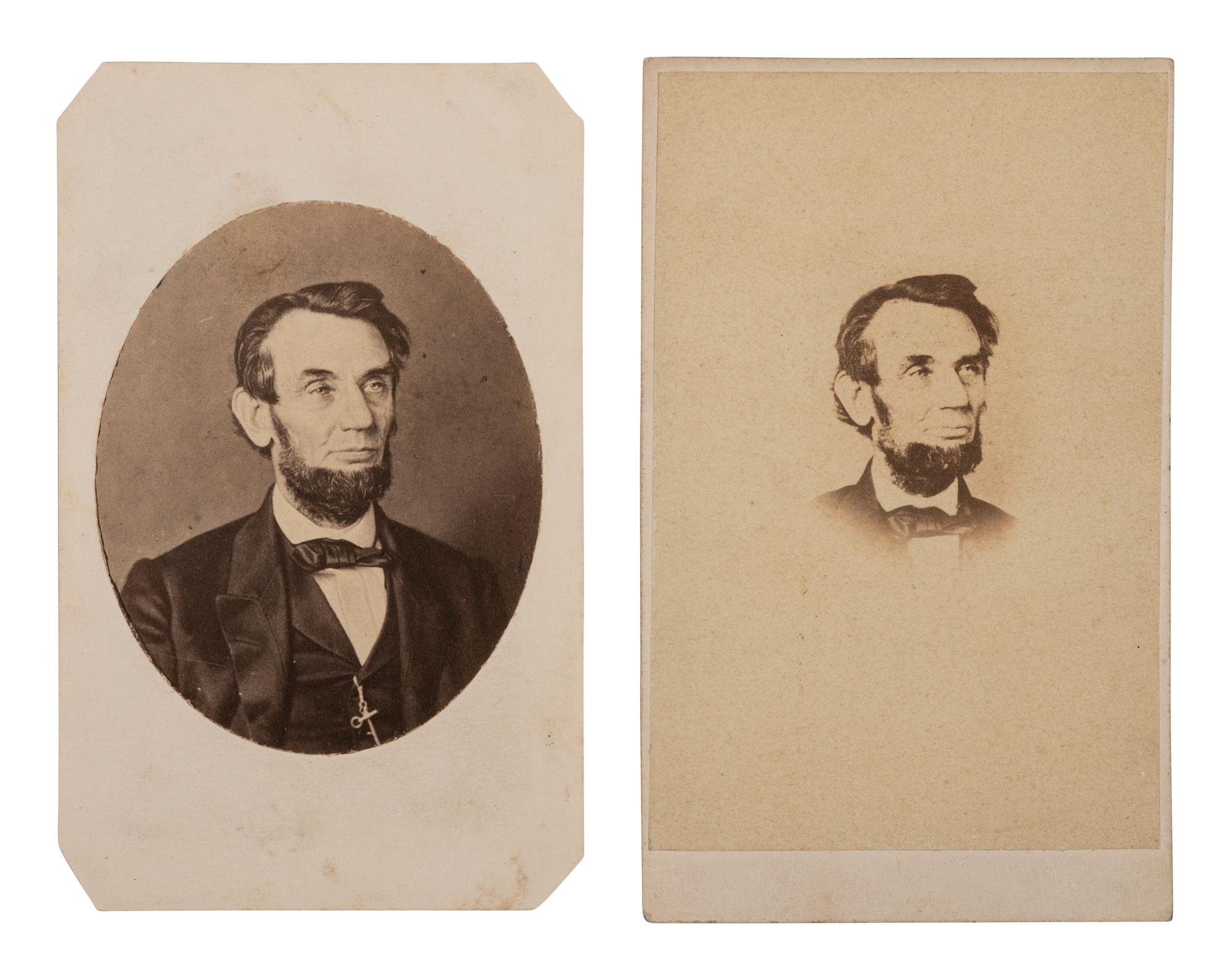 [LINCOLN, Abraham (1809-1865)]. WENDEROTH & TAYLOR, photographers. 2 CDVs of Lincoln. Philadelphia, February or March 1864.