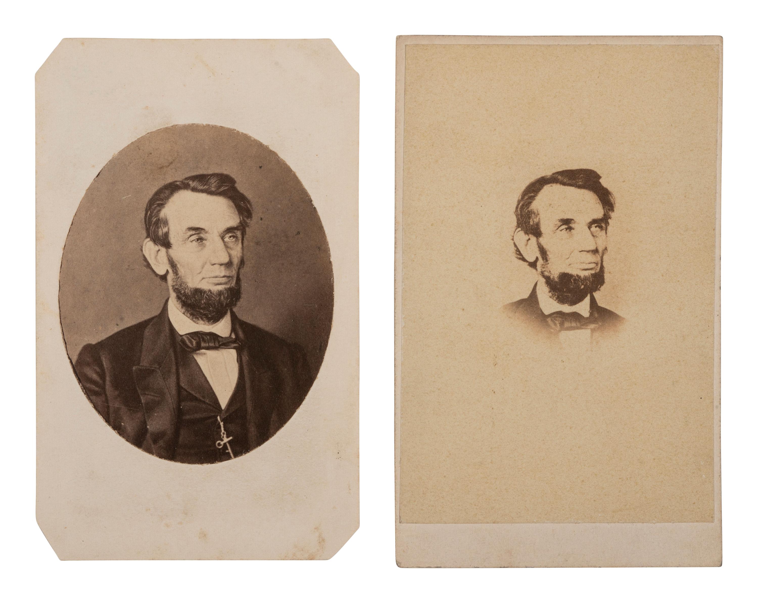 [LINCOLN, Abraham (1809-1865)]. WENDEROTH & TAYLOR, photographers. 2 CDVs of Lincoln. Philadelphia, February or March 1864.