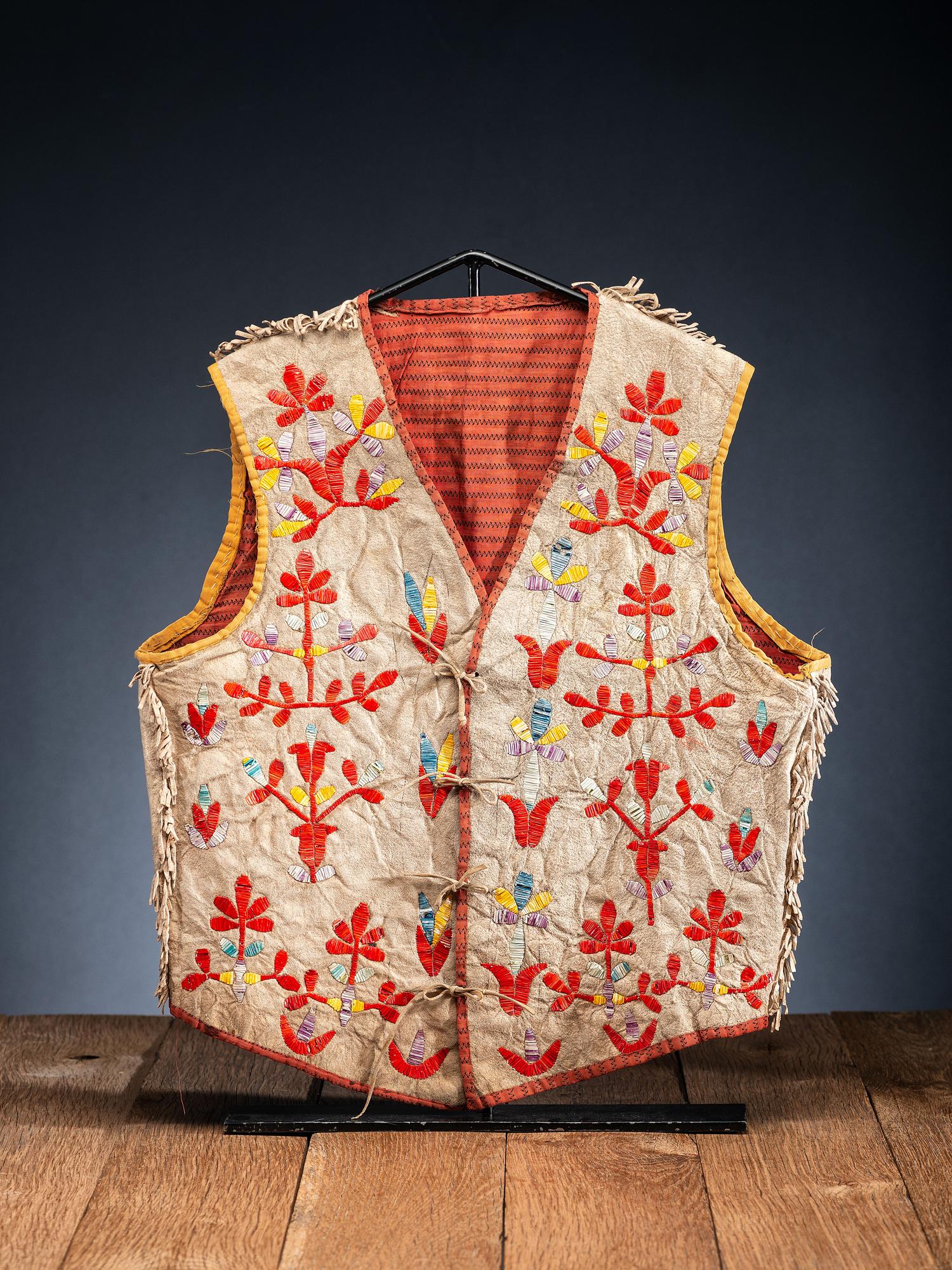 Sioux Quilled Hide Vest, with Thunderbirds and Flowers