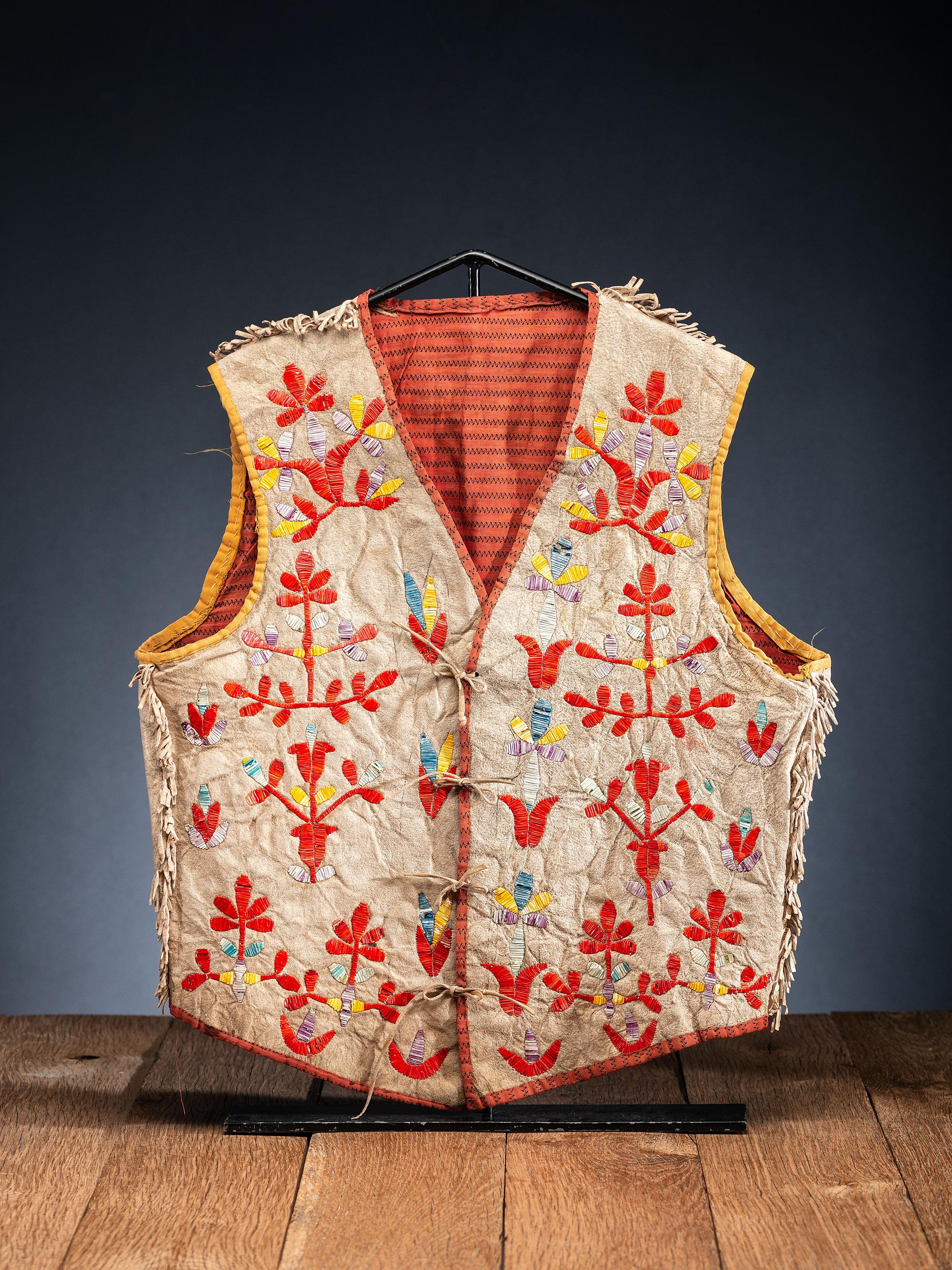 Sioux Quilled Hide Vest, with Thunderbirds and Flowers
