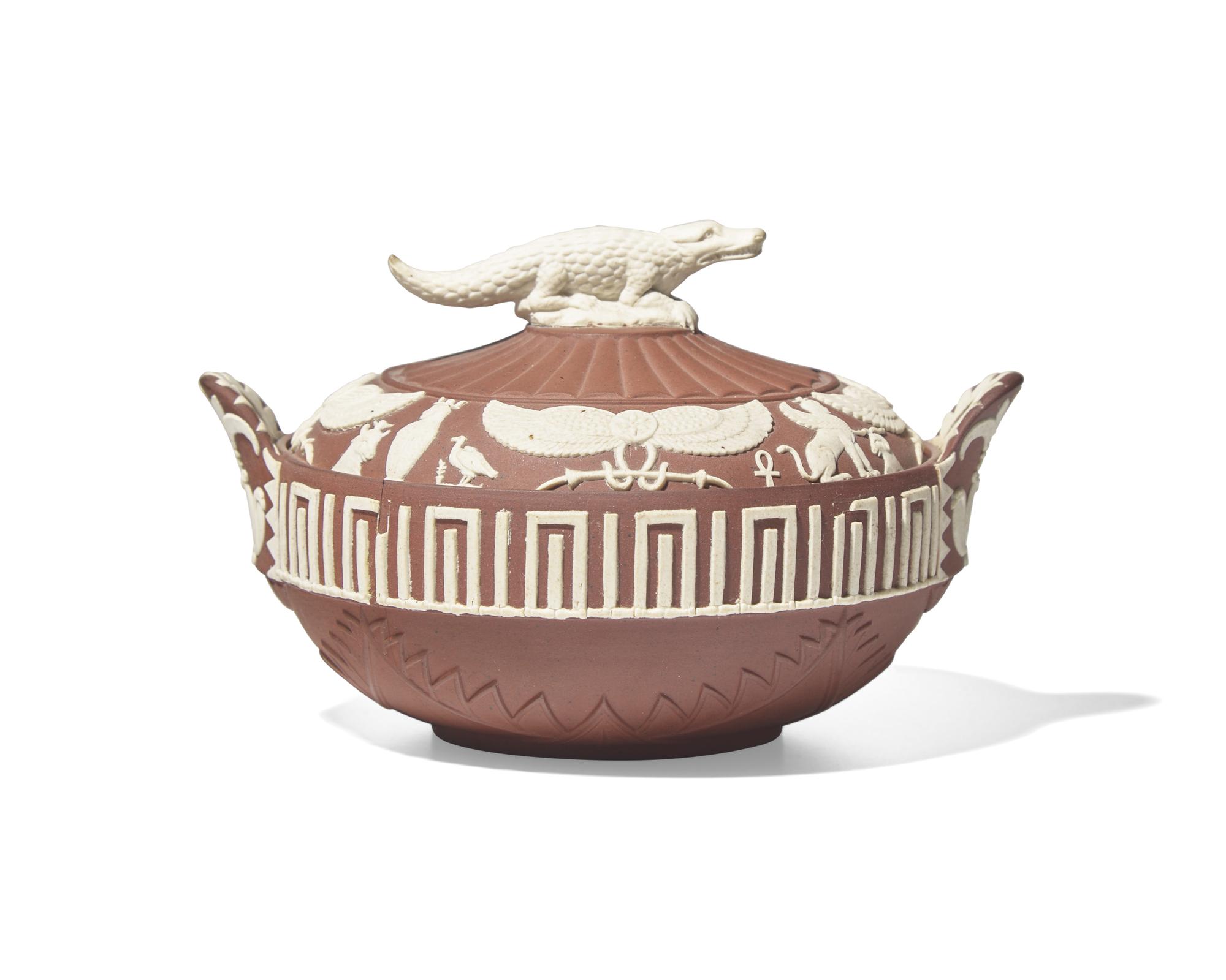 A Wedgwood Egyptian Revival Rosso-Antico Covered Sugar Bowl