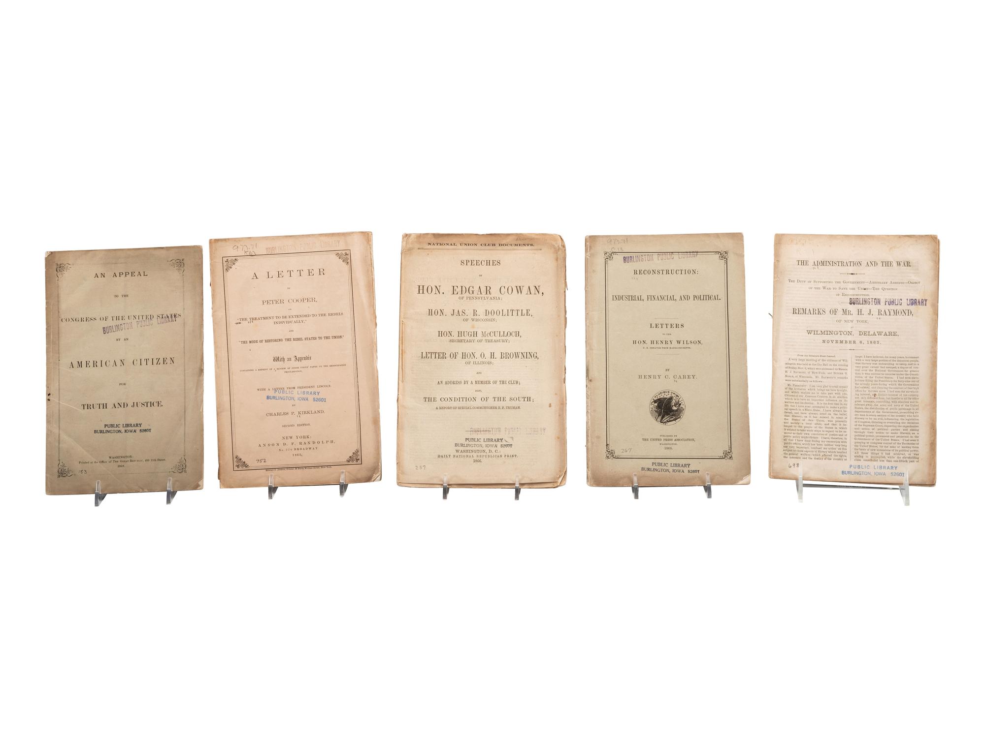 [RECONSTRUCTION]. A group of books and pamphlets related to Reconstruction, comprising: