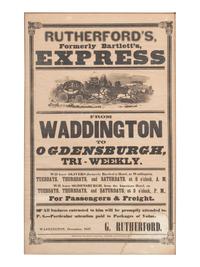 [TRANSPORTATION]. Rutherford's, formerly Bartlett's Express from Waddington to Ogdensburgh. 1857.