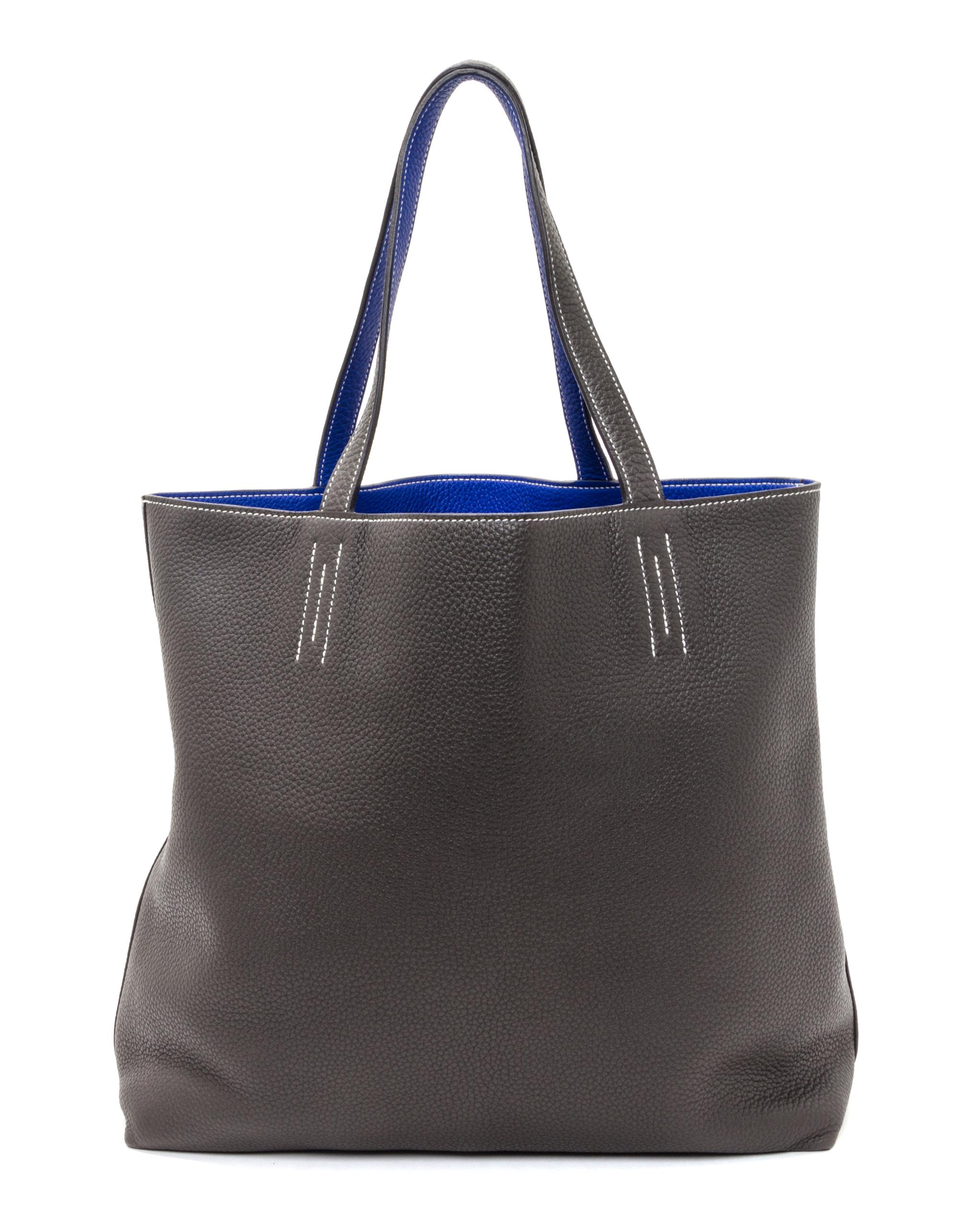 An Hermes Graphite/Bleu Electric 45cm Taurillon Clemence Double Sens Tote, 17.5" x 15.5" x 5".