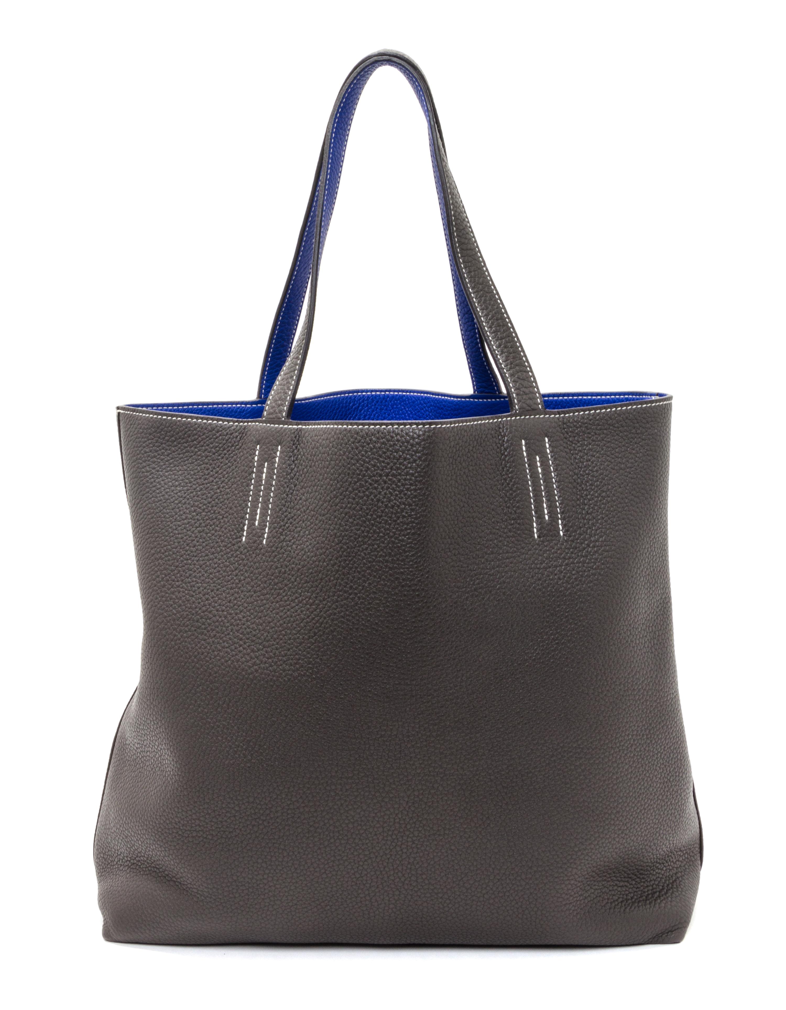 An Hermes Graphite/Bleu Electric 45cm Taurillon Clemence Double Sens Tote, 17.5" x 15.5" x 5".