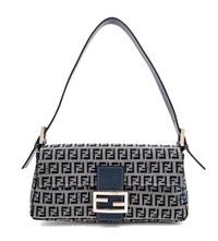A Fendi Navy Monogram Canvas Zucca Baguette, 5" H x 10.25" W x 1.75" D; Strap drop: 6.5"- 9.5".