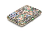 A Russian Enameled Silver Cigarette Case, Mark of Varvara Baladanov, Moscow, Late 19th/Early 20th Century, the case with polychrome fol