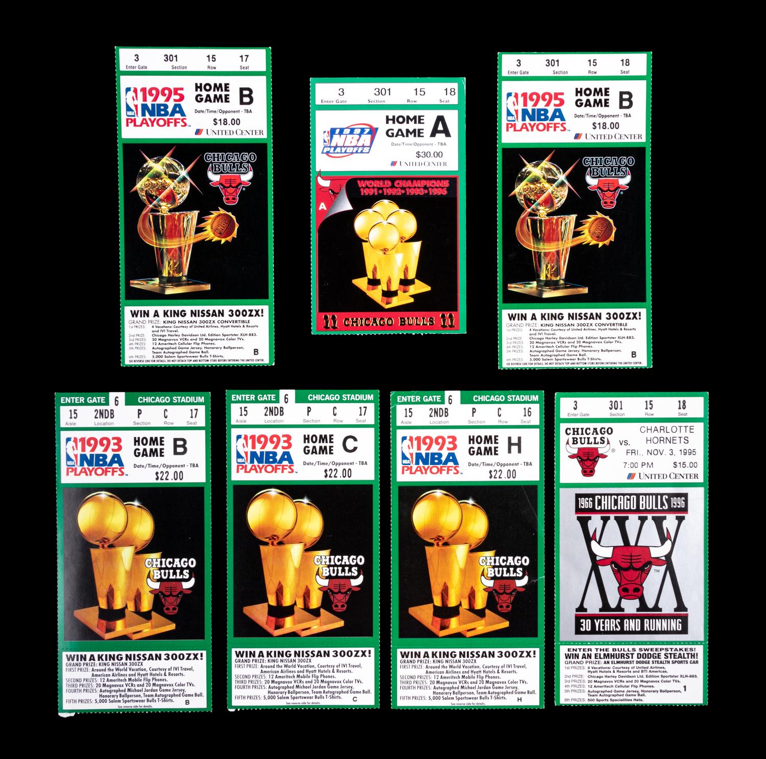 A Group of Seven Assorted Mid-1990s Era Michael Jordan Chicago Bulls Tickets,