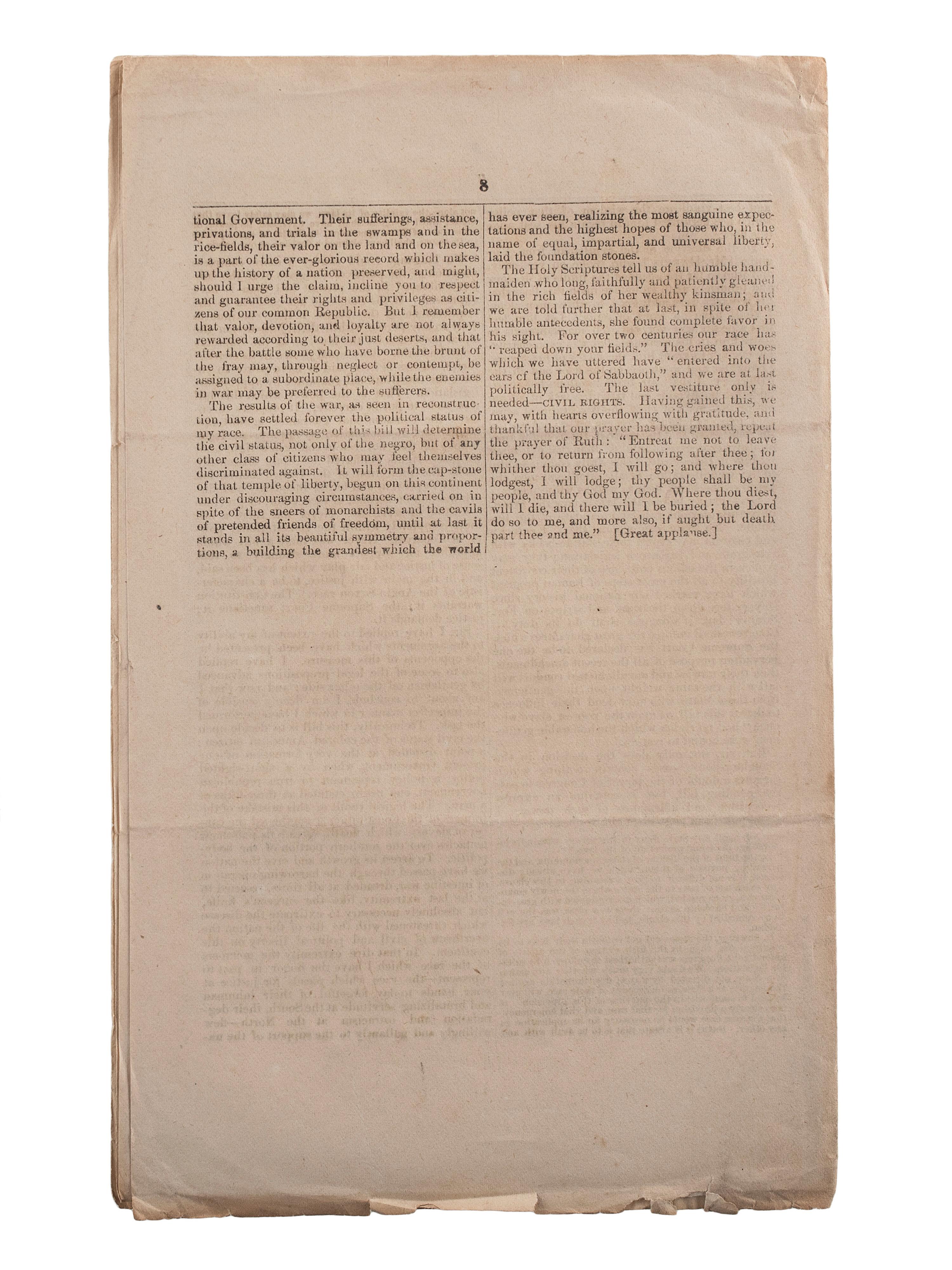 [RECONSTRUCTION - CIVIL RIGHTS]. ELLIOTT, Robert Brown (1842-1884). "Civil Rights." Speech of Hon. Robert B. Elliott, of South Carolina, in the House of Representatives, January 6, 1874. [Washington]: [Beardsley & Snodgrass], 1874.