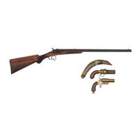 Belgian Warnant Flobert .32 Rimfire Rifle, Reproduction Pepperbox, and Brass Flare Pistol
