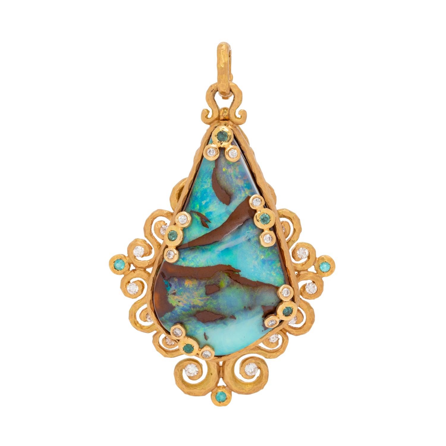 BOULDER OPAL AND DIAMOND MAGNIFYING GLASS PENDANT