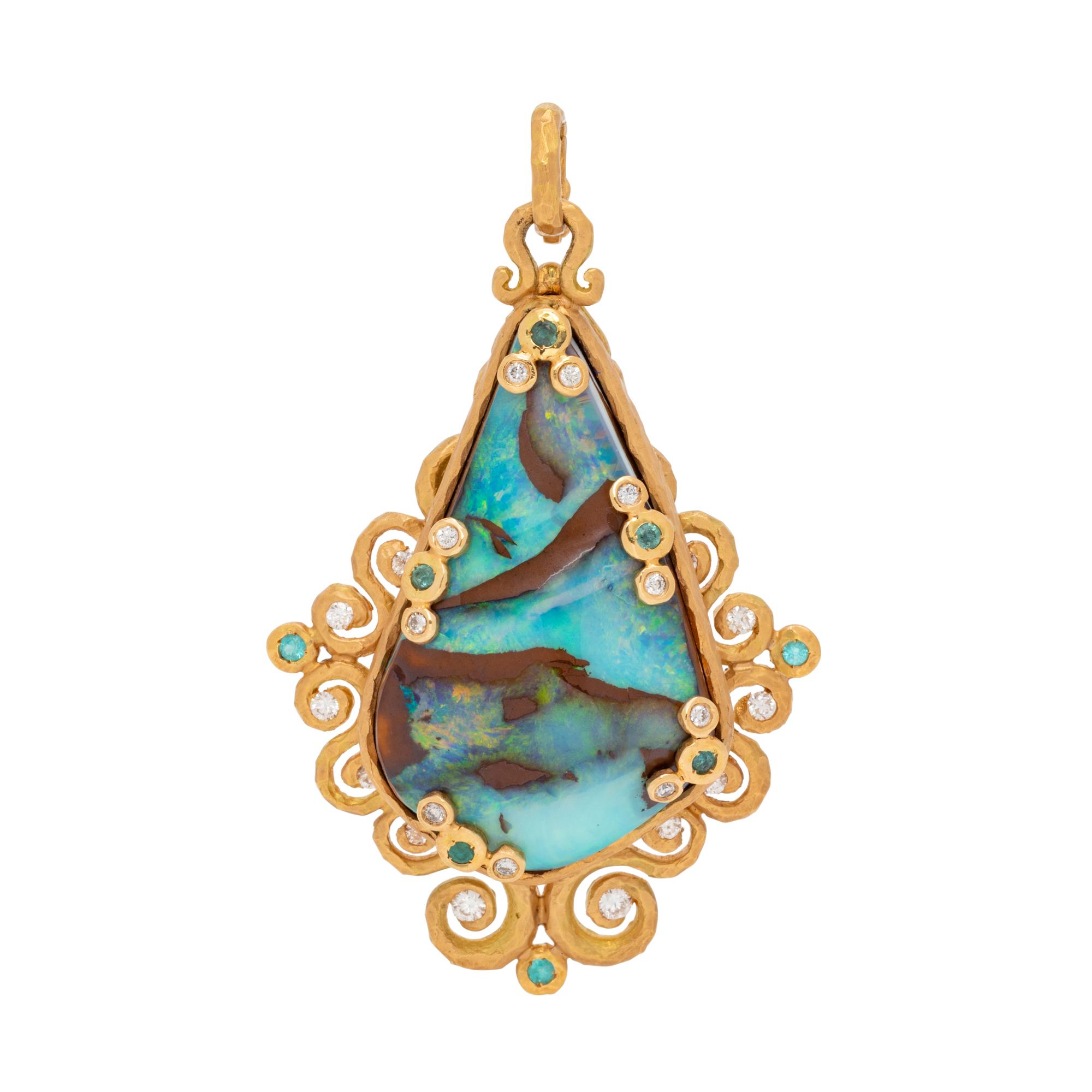 BOULDER OPAL AND DIAMOND MAGNIFYING GLASS PENDANT