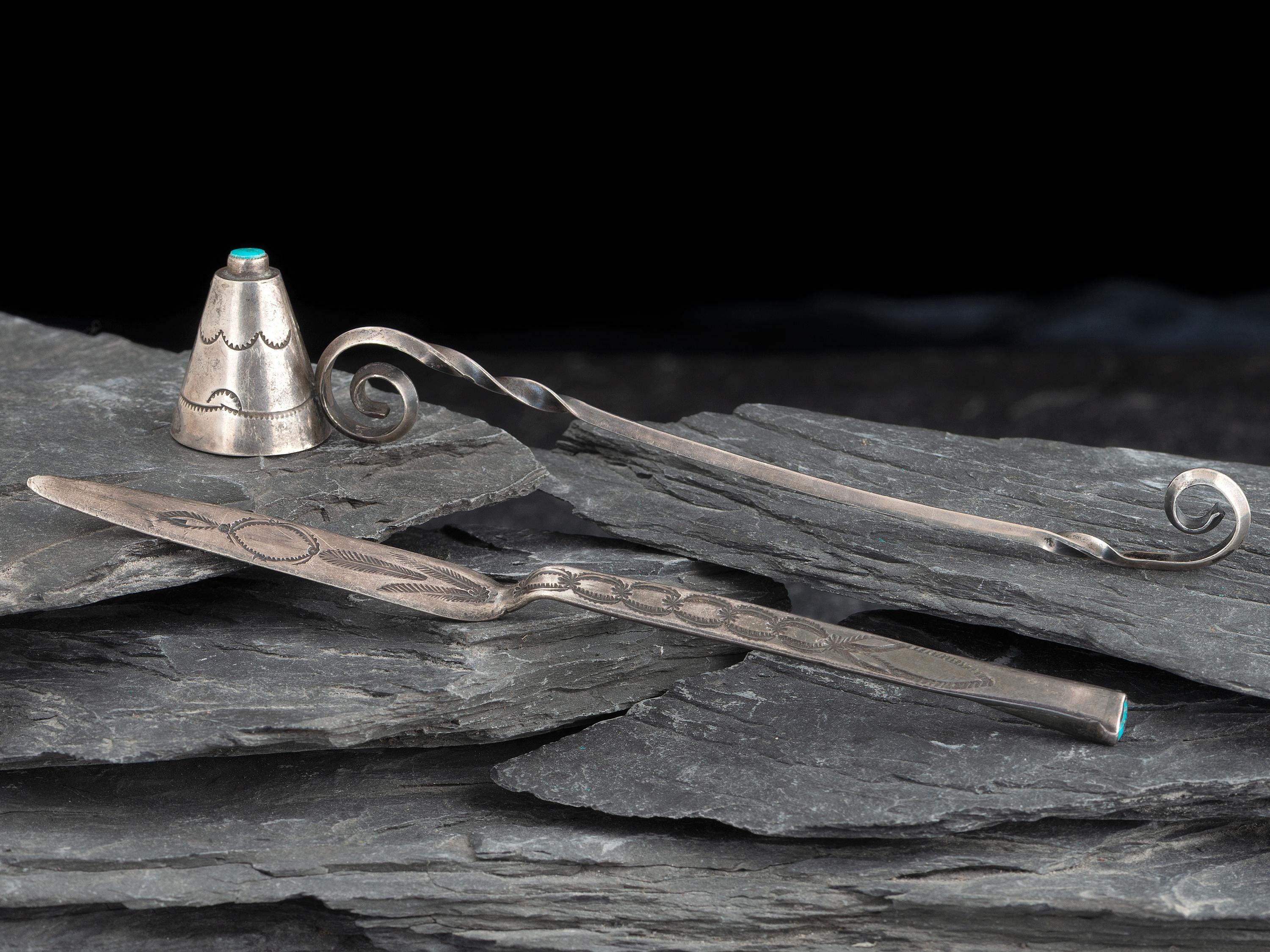 Navajo Silver and Turquoise Letter Opener and Candle Snuff