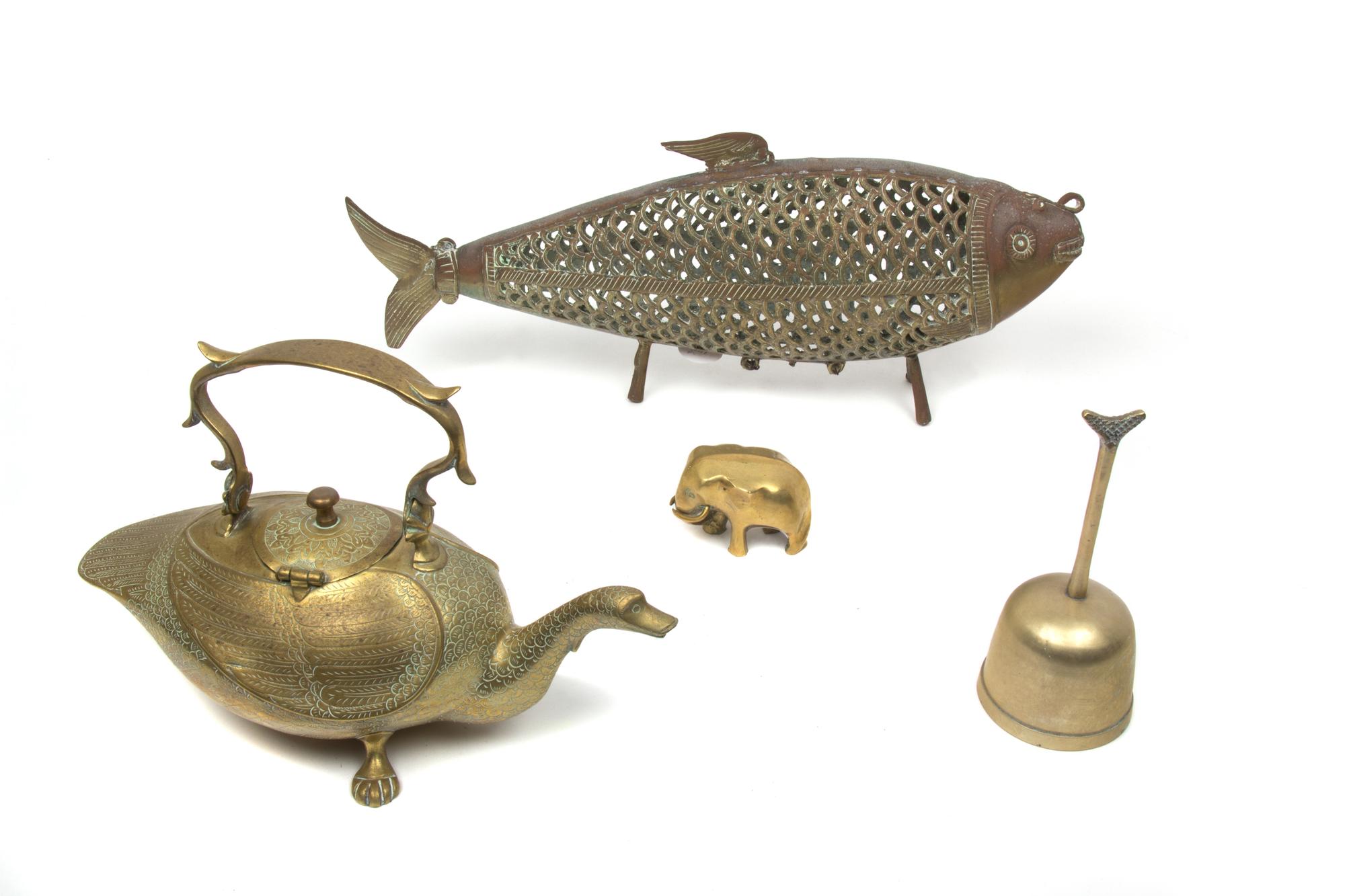 Four Miscellaneous Southeast Asian Brass Articles Length of largest 15 1/2 inches.