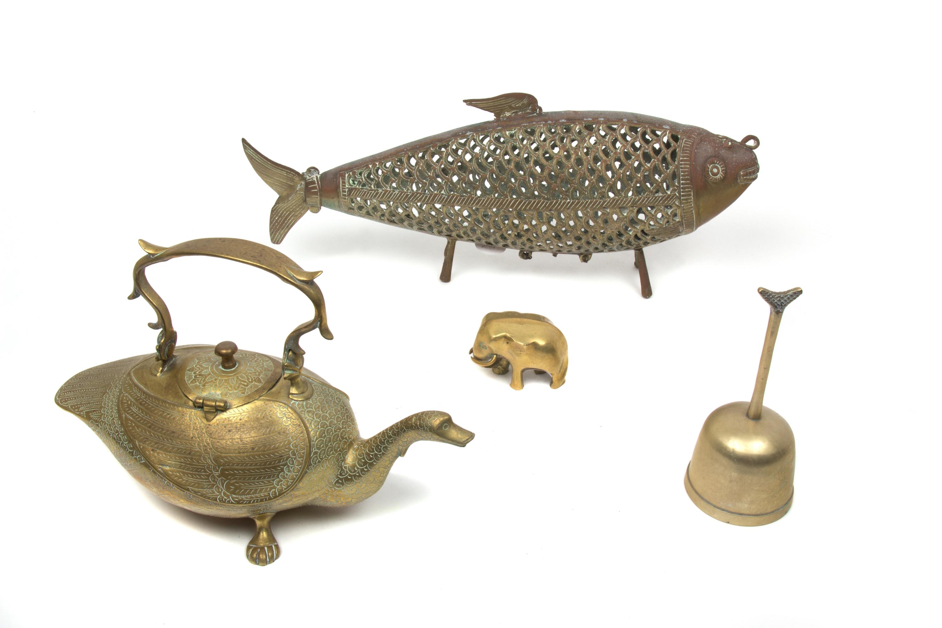 Four Miscellaneous Southeast Asian Brass Articles Length of largest 15 1/2 inches.