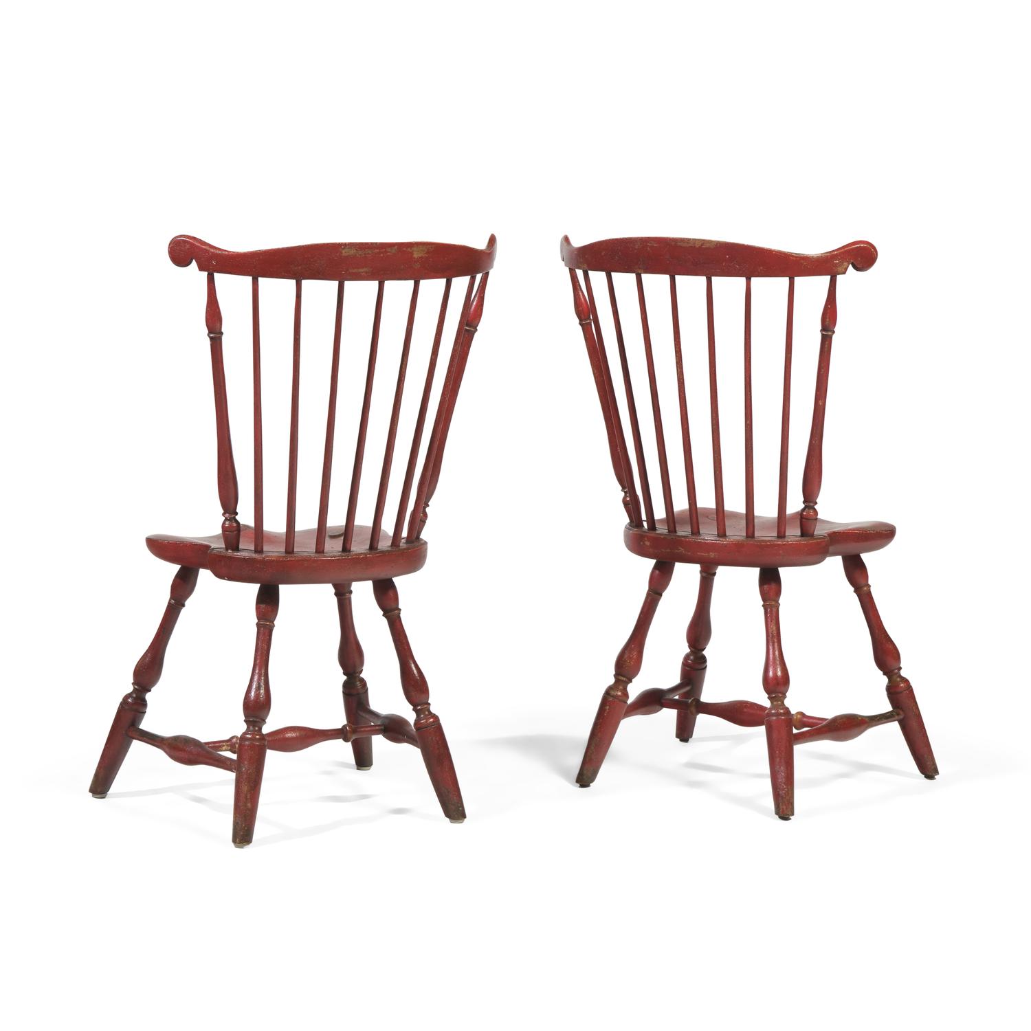 A Pair of Red-Painted Fan-Back Windsor Side Chairs