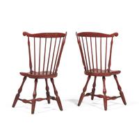 A Pair of Red-Painted Fan-Back Windsor Side Chairs