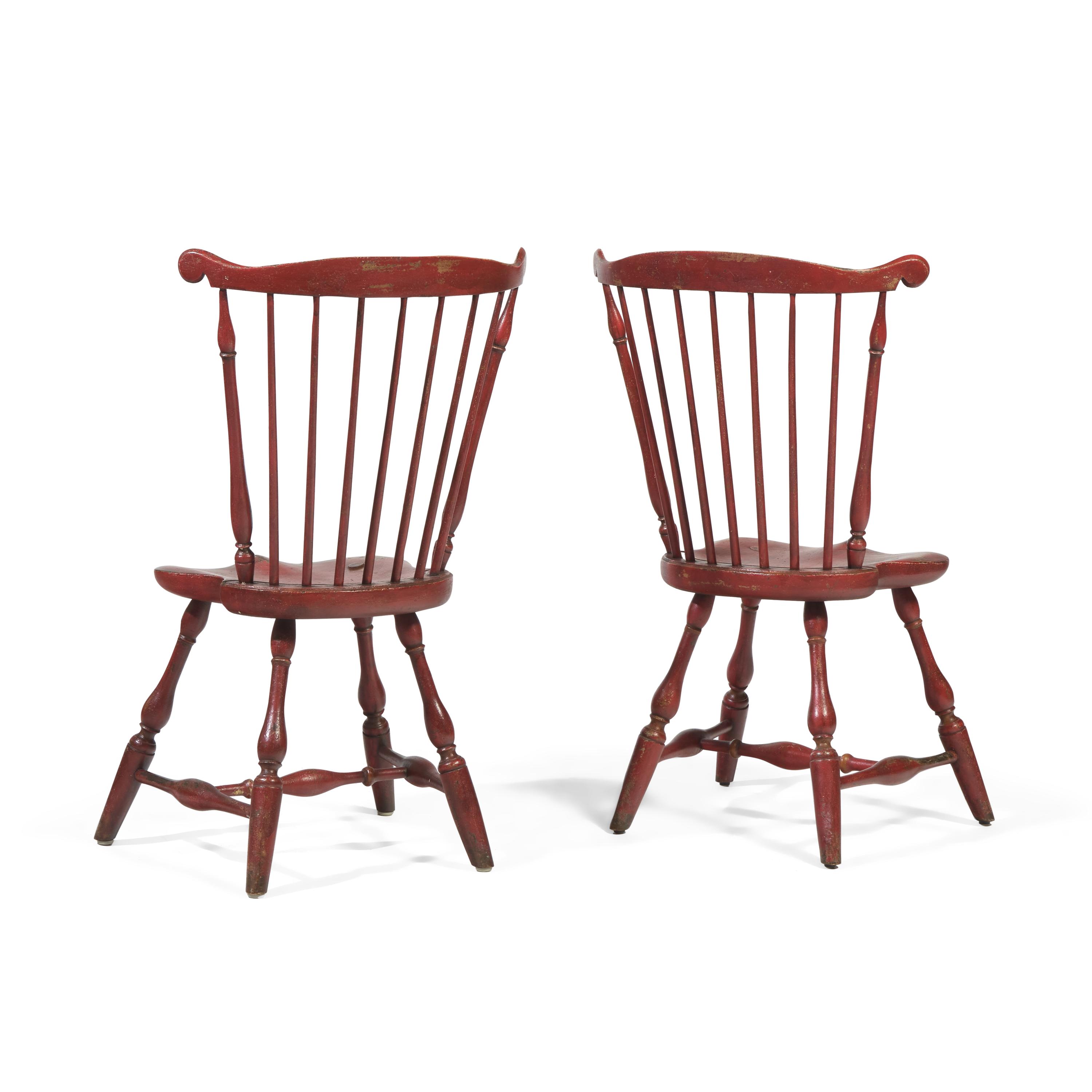 A Pair of Red-Painted Fan-Back Windsor Side Chairs