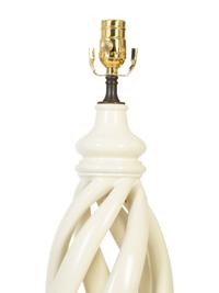 A Pair of Mid-Century Modern White Swirl Lamps Attributed to James Mont — MID-2OTH CENTURY