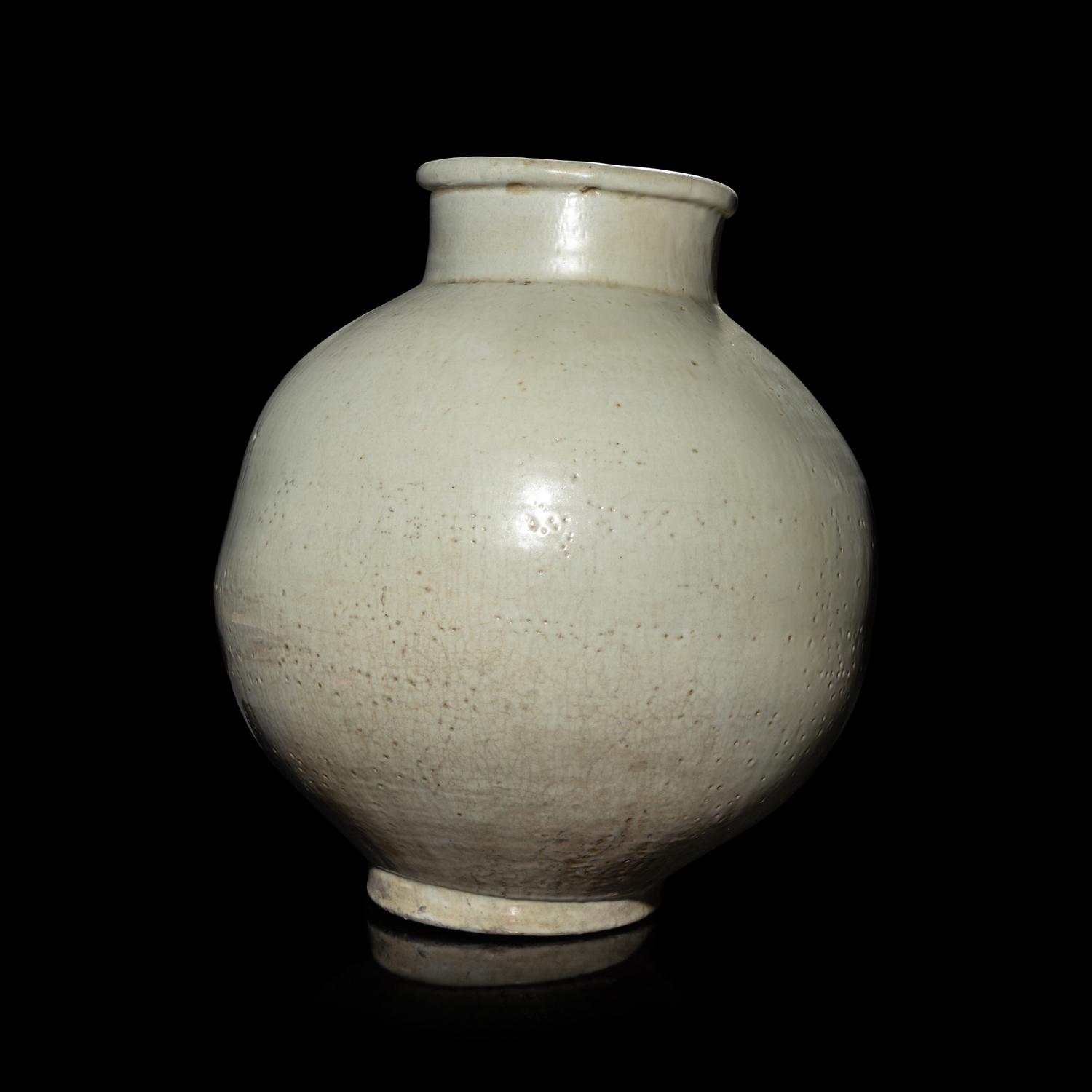 A Korean White Glazed Jar, Joseon Dynasty, 18th Century