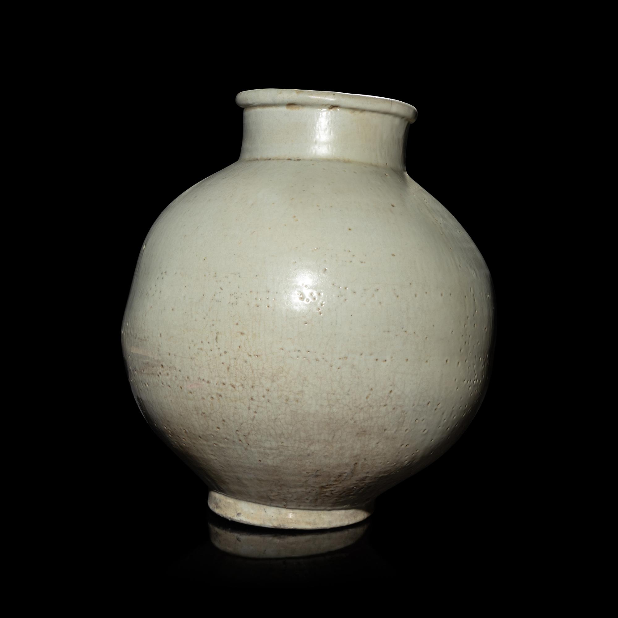 A Korean White Glazed Jar, Joseon Dynasty, 18th Century