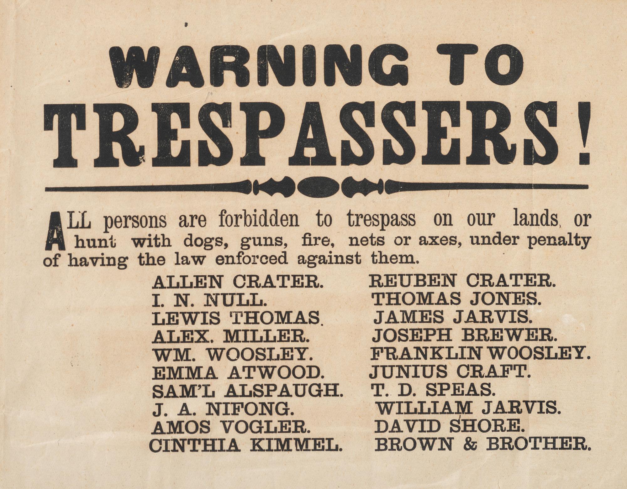 [CRIME & PUNISHMENT]. A group of 2 broadsides announcing a reward and warning to trespassers, incl. "Twenty Dollars Reward" issued to Germantown and Bristol Townships, Pennsylvania, by Charles J. Wister, 1844.