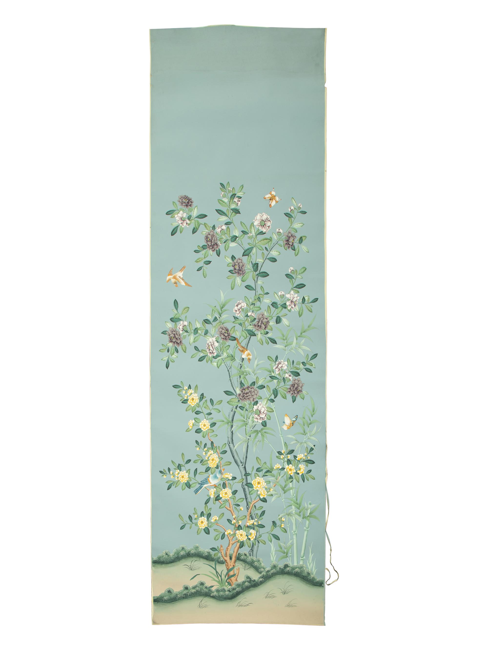 Four Hand-Painted French Chinoiserie Design Wallpaper Panels — GRACIE, EARLY 20TH CENTURY