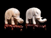 A Pair of Chinese Carved Hardstone Figures of Elephants