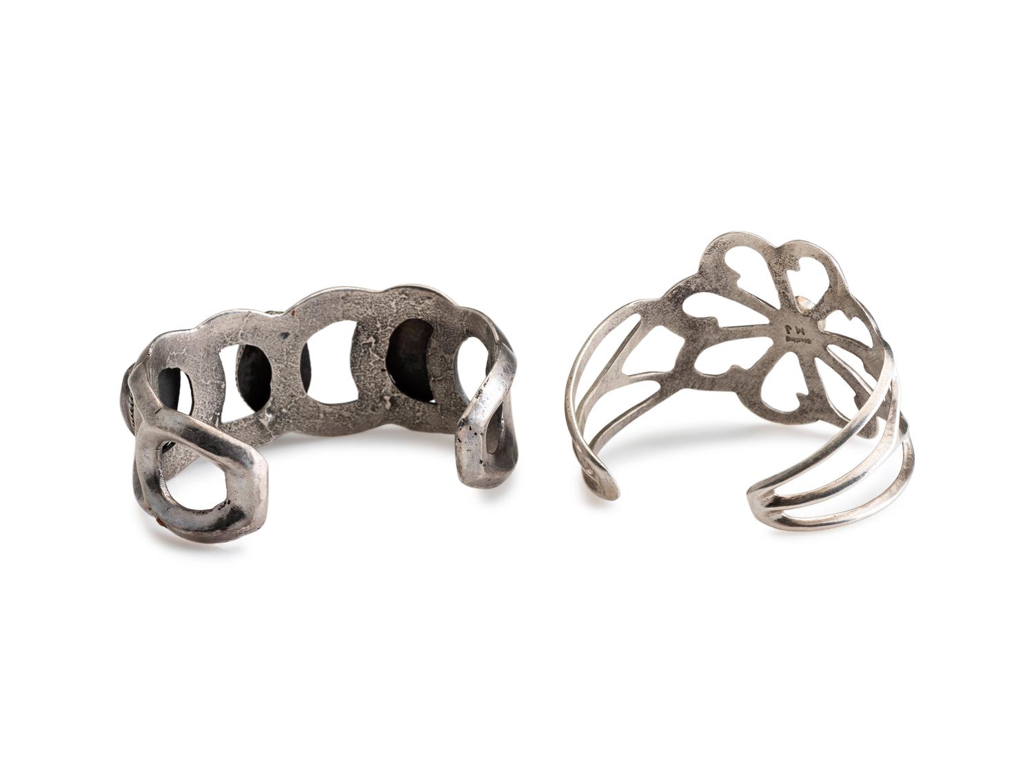 Navajo Sandcast Silver and Turquoise Cuff Bracelets