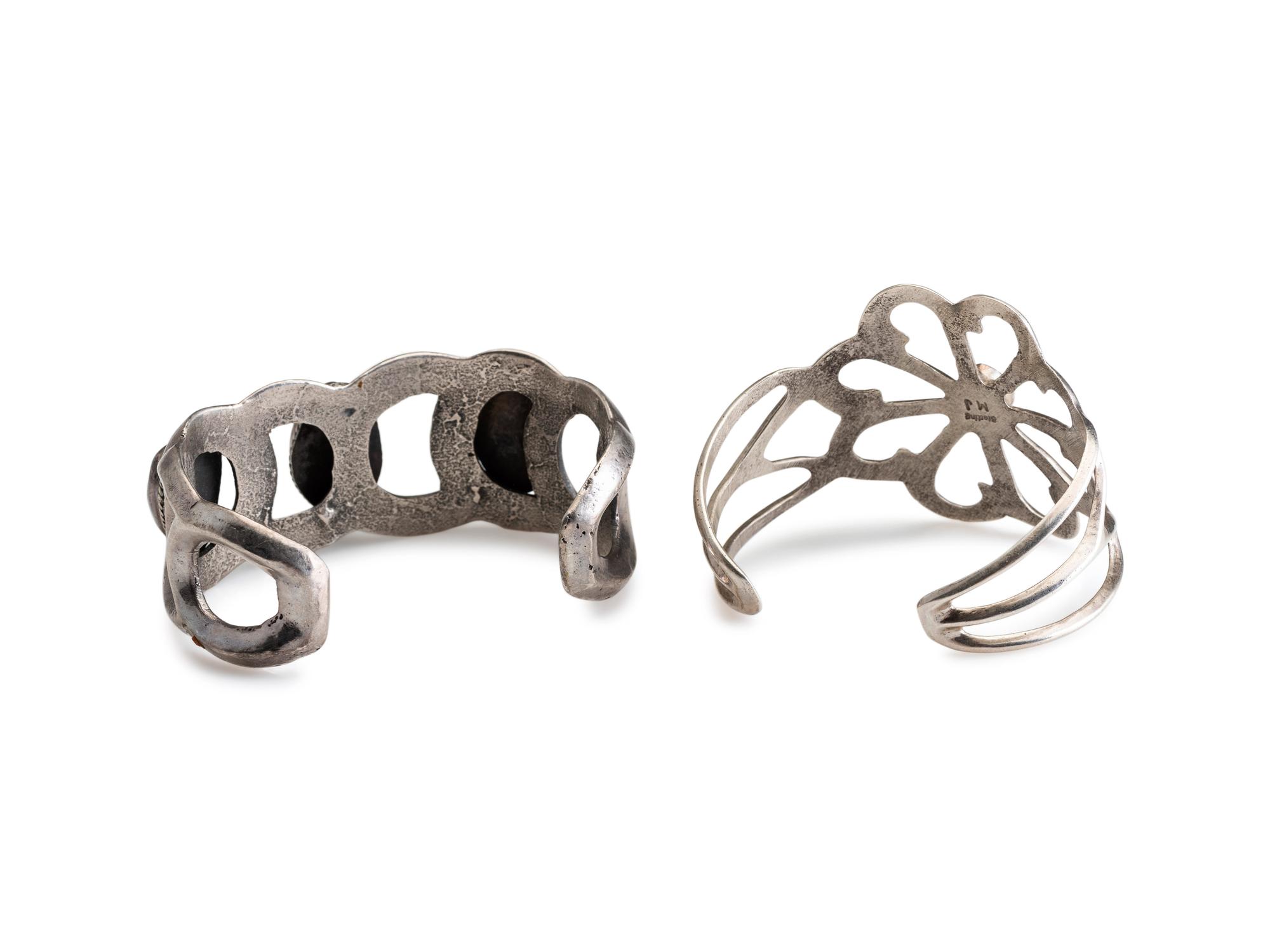 Navajo Sandcast Silver and Turquoise Cuff Bracelets