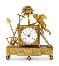 A French Empire L'Amour Jardinier Gilt Bronze Mantel Clock