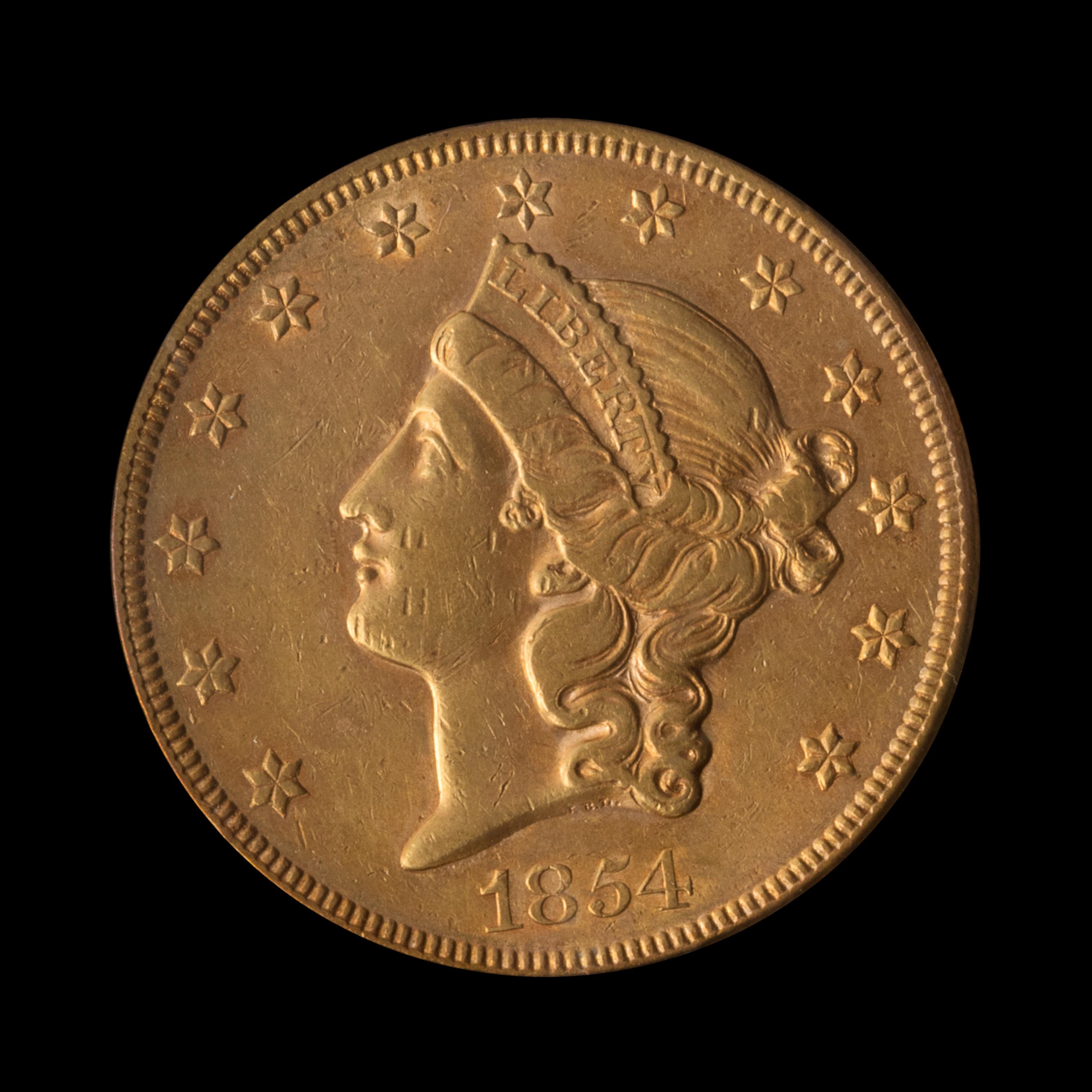 A United States 1854 Liberty Head $20 Gold Coin