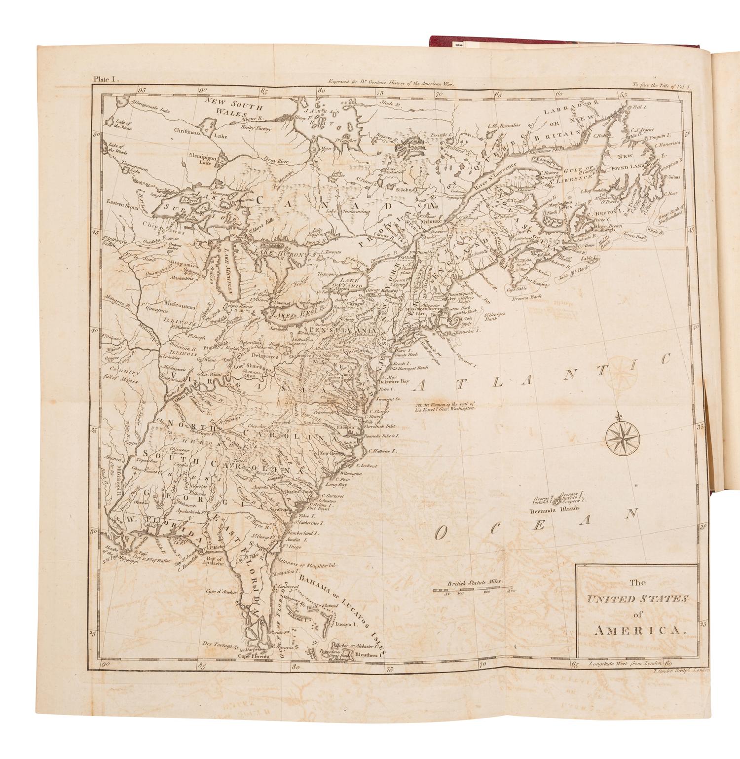 GORDON, William (1728-1807). The History of the Rise, Progress, and Establishment, of the Independence of the United States of America... London: printed for the author, sold by Charles Dilly and James Buckland, 1788.