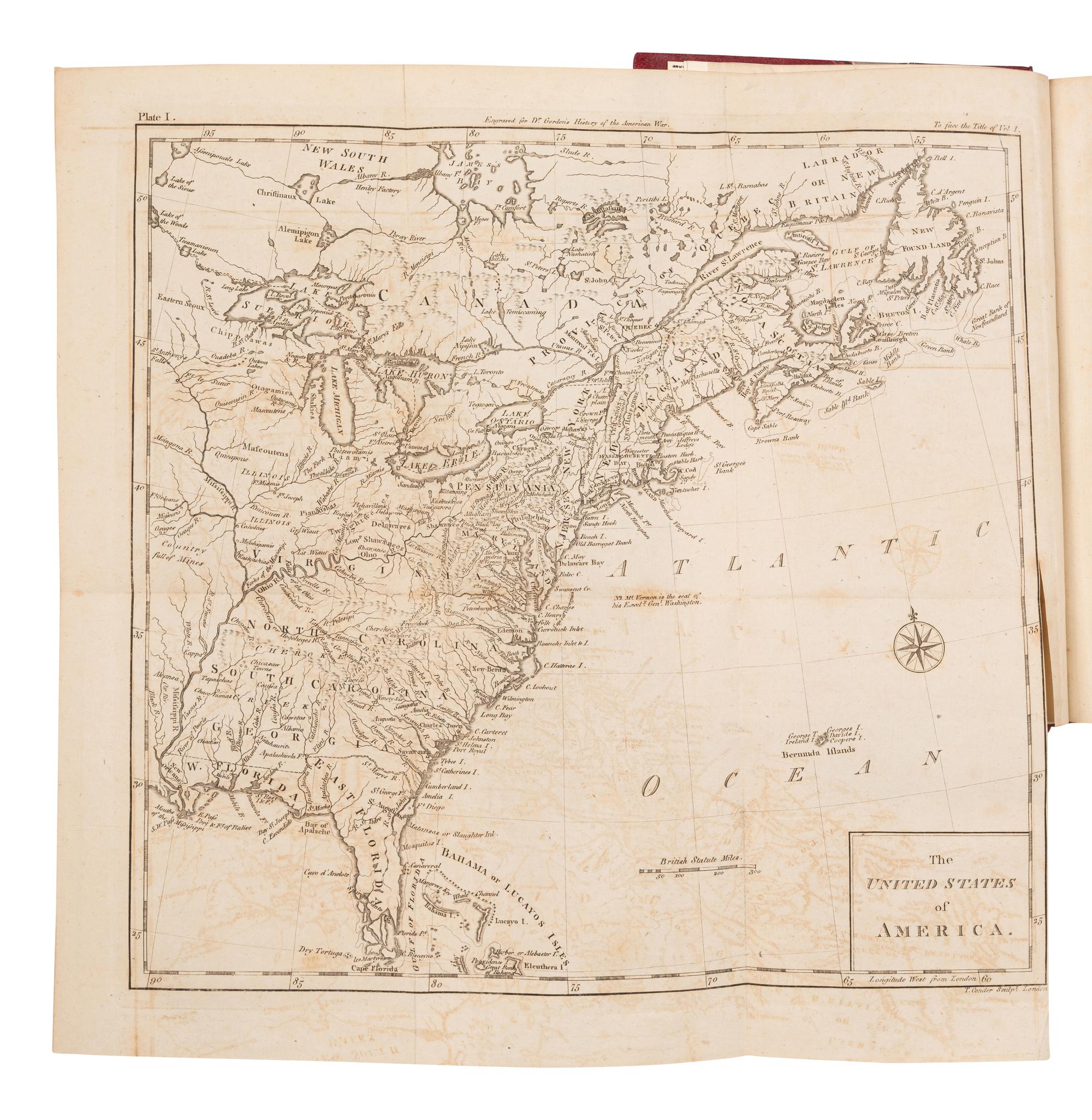 GORDON, William (1728-1807). The History of the Rise, Progress, and Establishment, of the Independence of the United States of America... London: printed for the author, sold by Charles Dilly and James Buckland, 1788.