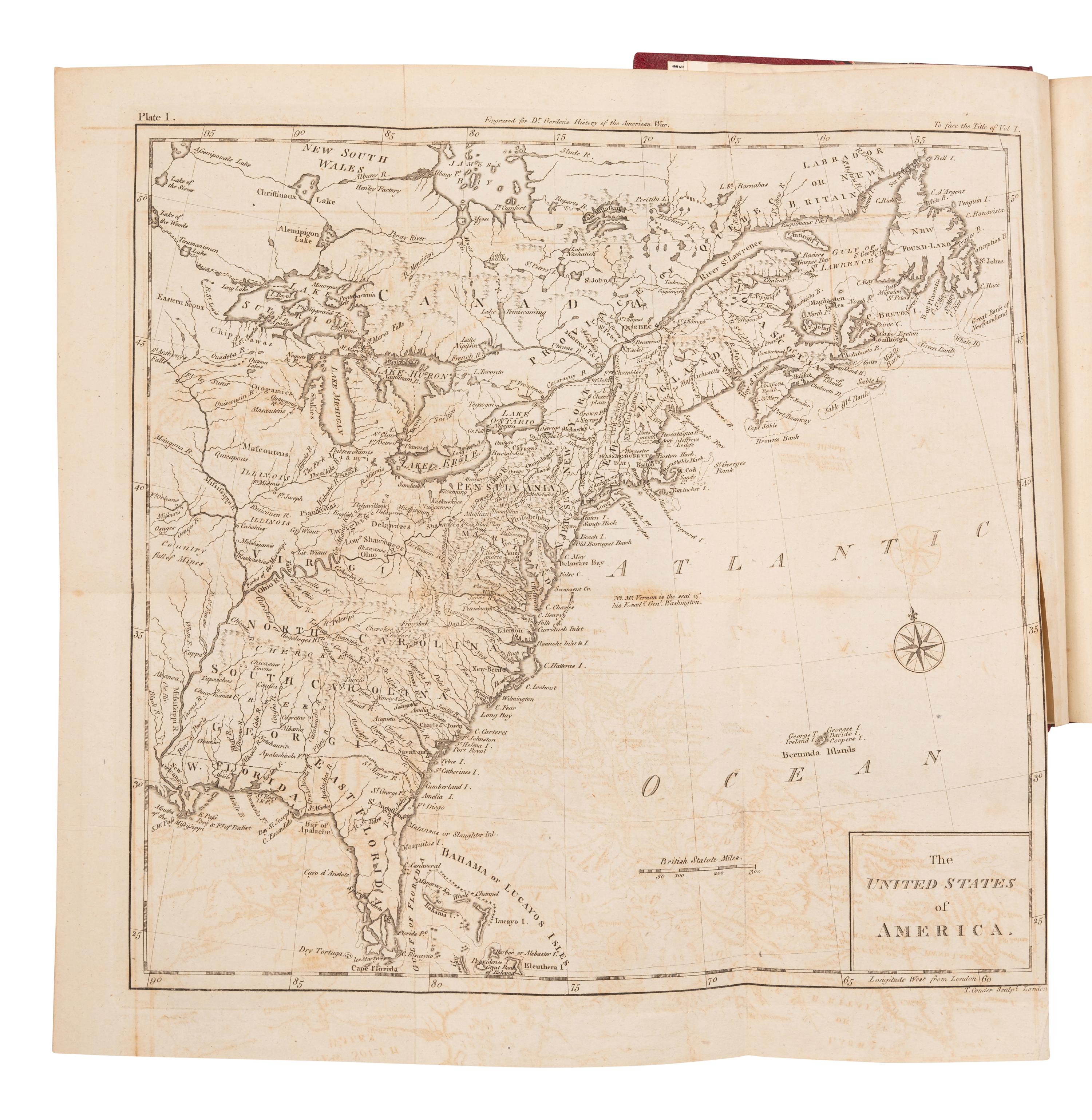 GORDON, William (1728-1807). The History of the Rise, Progress, and Establishment, of the Independence of the United States of America... London: printed for the author, sold by Charles Dilly and James Buckland, 1788.