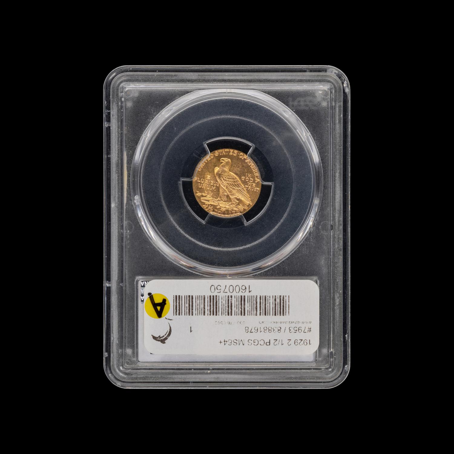 A 1929 Indian Head $2.50 Gold Coin [PCGS MS64+]