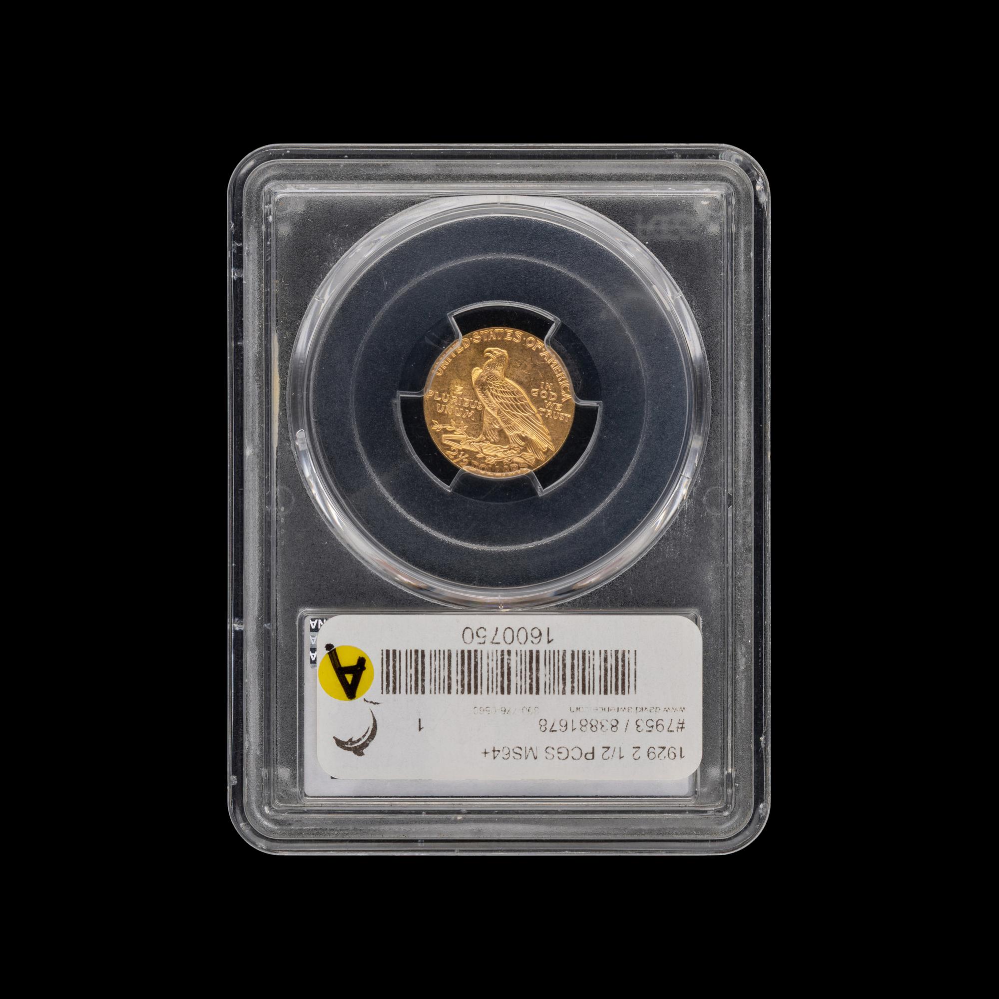 A 1929 Indian Head $2.50 Gold Coin [PCGS MS64+]