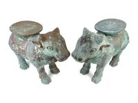 A Pair of Indian Sacred Cow-Form Metal Garden Seats