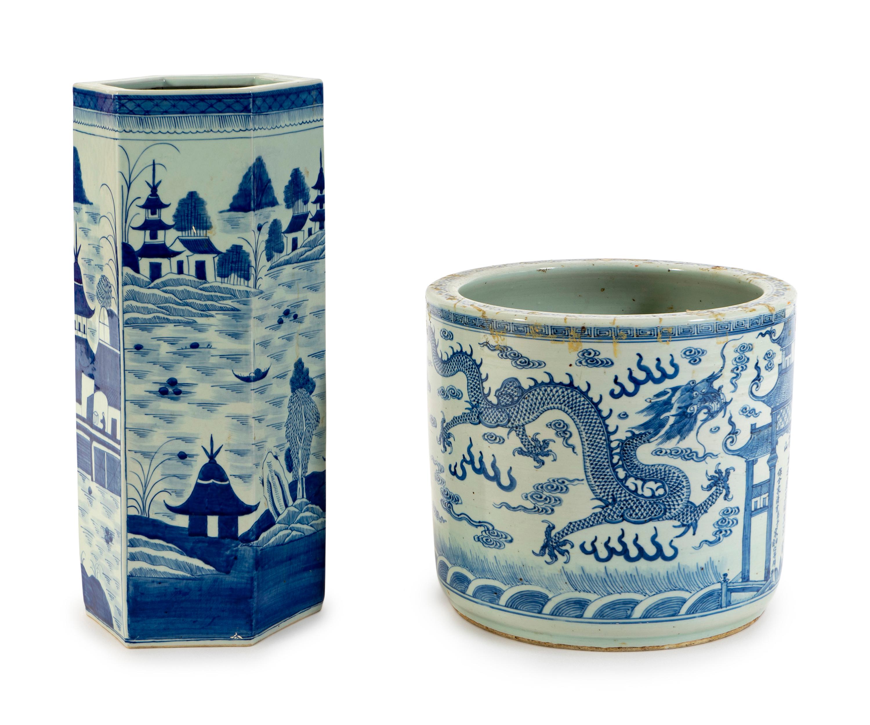Two Chinese Blue and White Porcelain Items — 20TH CENTURY