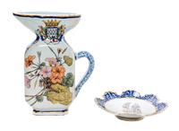 Two Quimper Pottery Table Articles Height of pitcher 10 3/4 inches.