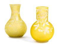 Thomas Webb & Sons, LATE 19TH CENTURY, two cameo glass vases, each of bottle form with foliate decoration, one also with butterfly