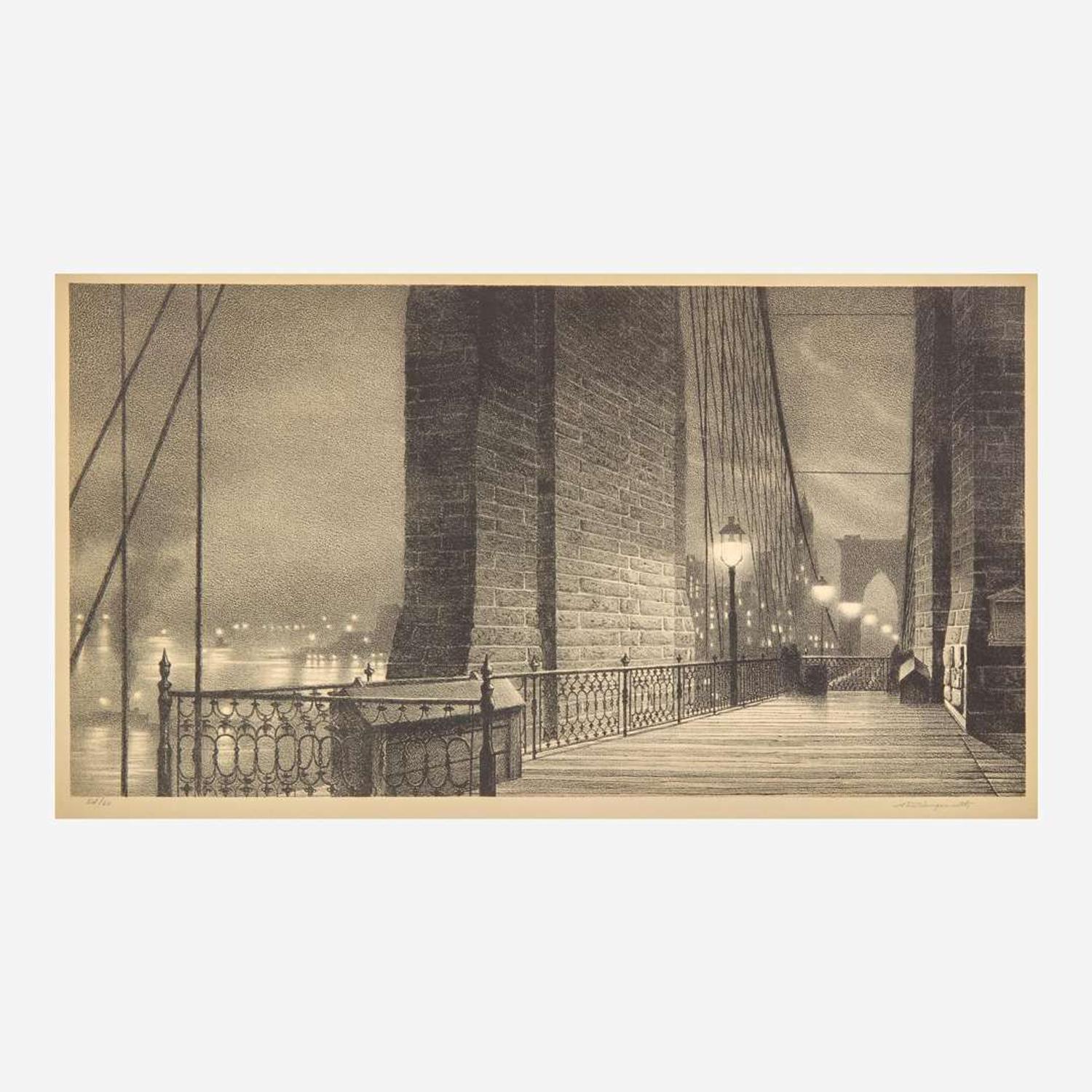 Stow Wengenroth (American, 1906–1978) Manhattan Gateway (Brooklyn Bridge, Night)