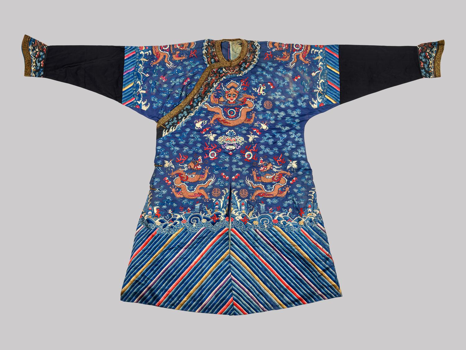 A Blue Ground Embroidered Silk Dragon Robe, Jifu