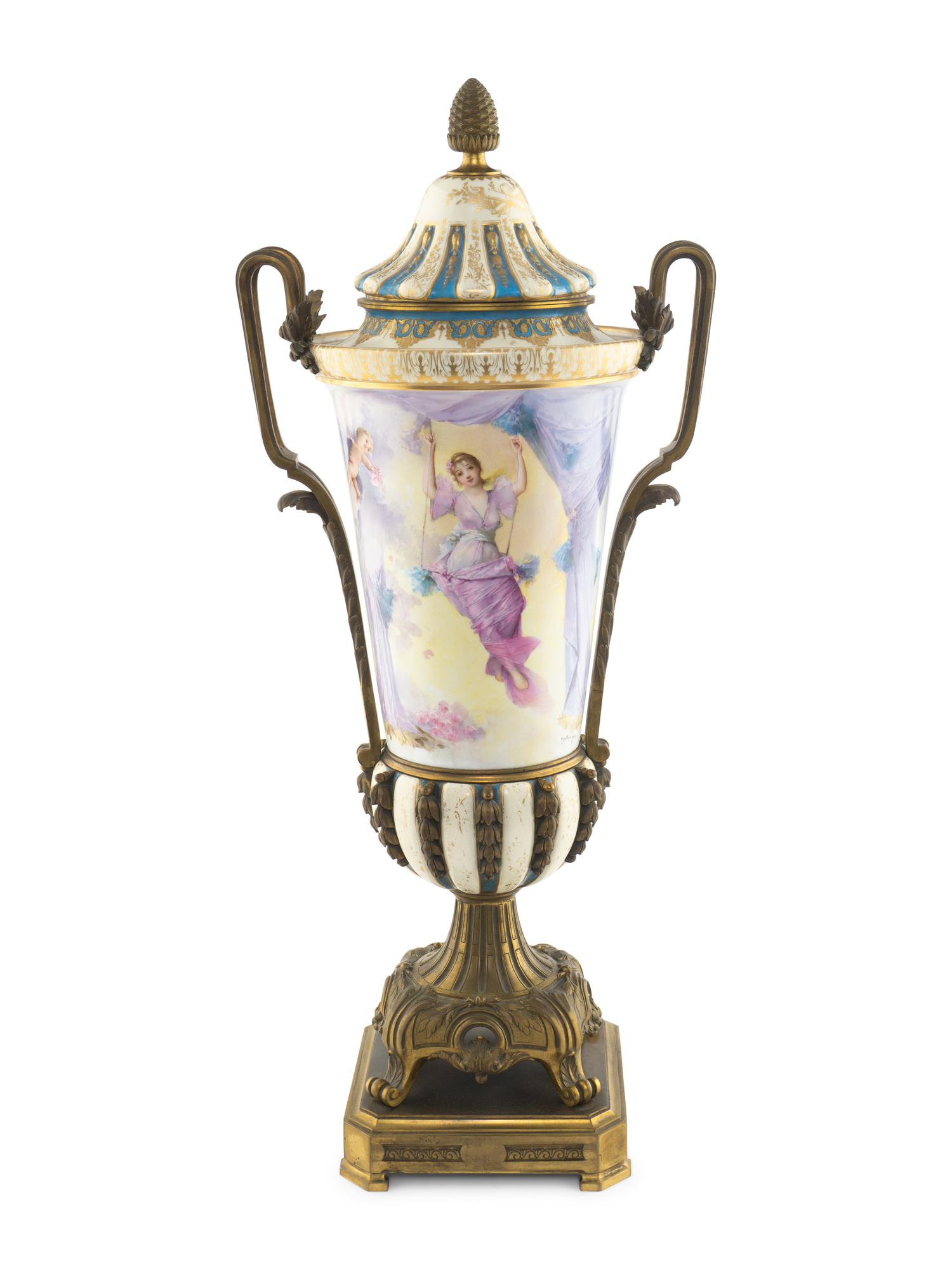 A Gilt Bronze Mounted Sèvres Porcelain Urn
