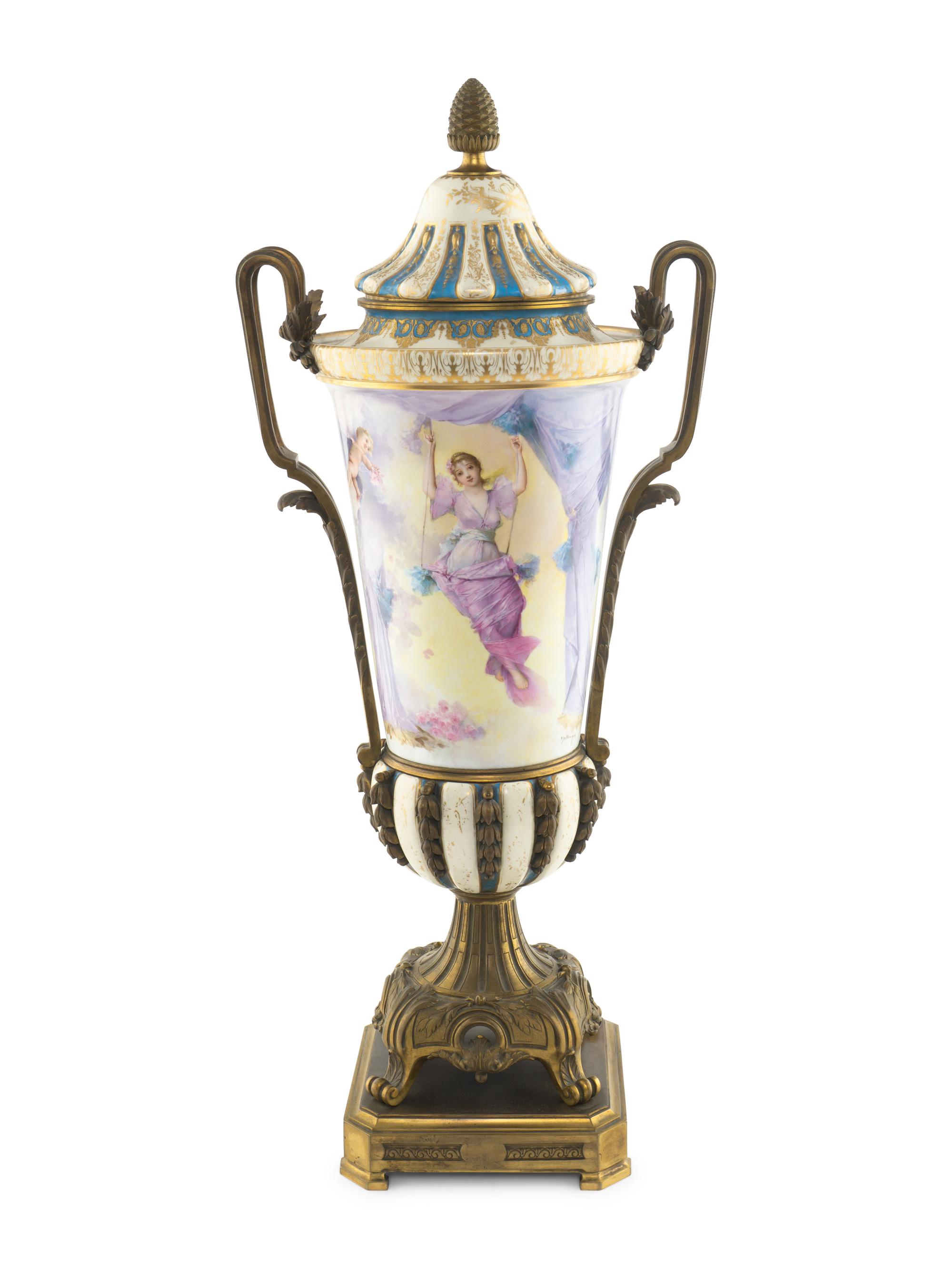 A Gilt Bronze Mounted Sèvres Porcelain Urn