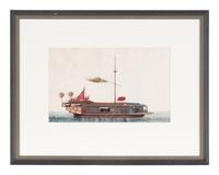 A Set of Eight Chinese Export Pith Paintings, Late Qing Dynasty 清晚期 通草畫船隻圖鏡框八幅